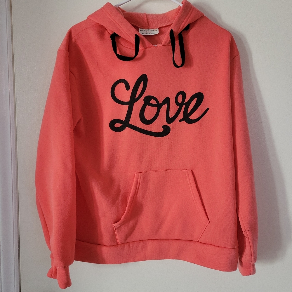 Bobbie Brooks Ladies - Hot Pink "Love" Lined Hoodie With Pocket - Size XL